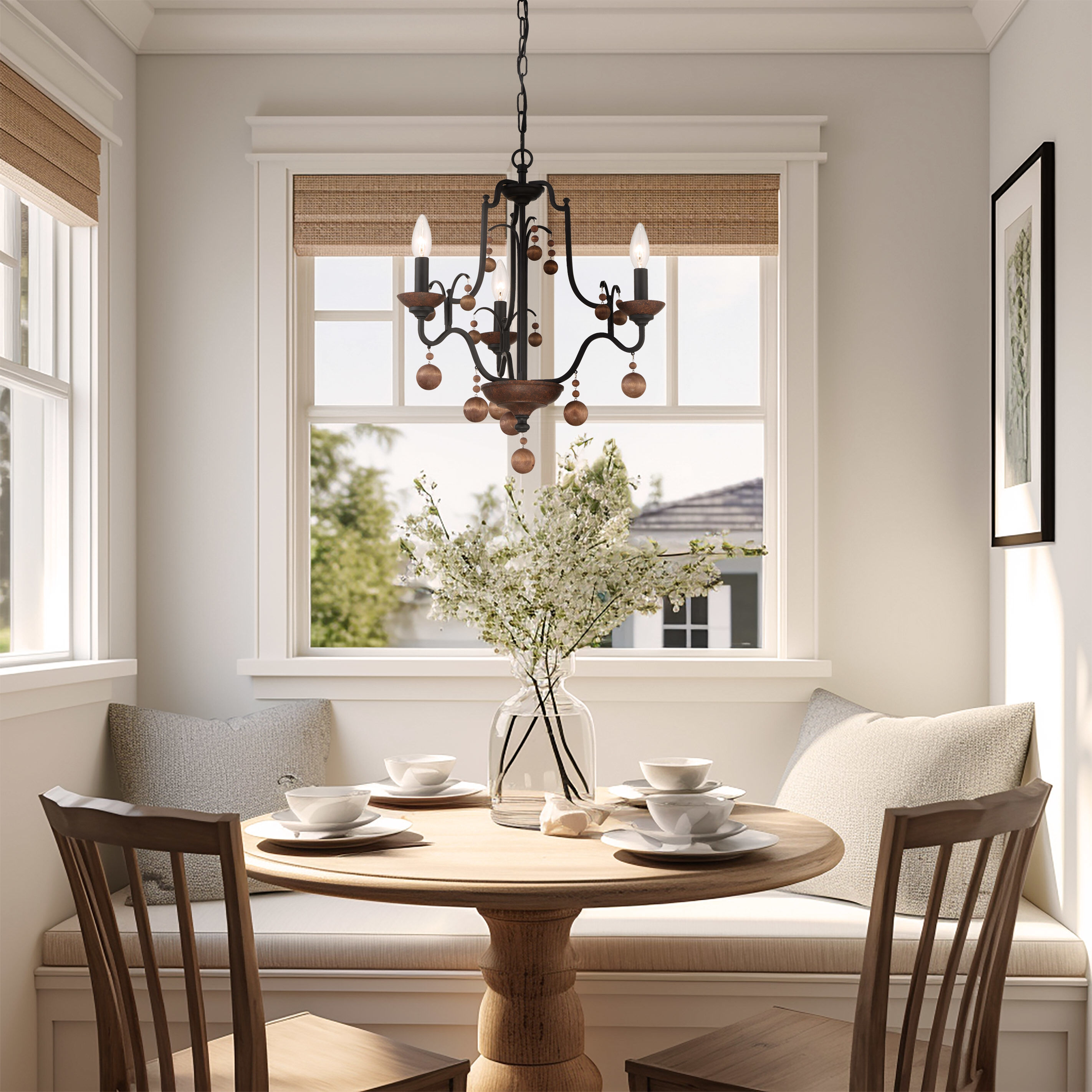 Colonial Charm 3 Light 19 inch Old World Bronze/Walnut Accents Chandelier Ceiling Light