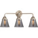 Nouveau 2 Small Cone LED 24 inch Black Antique Brass and Matte Black Bath Vanity Light Wall Light in Plated Smoke Glass