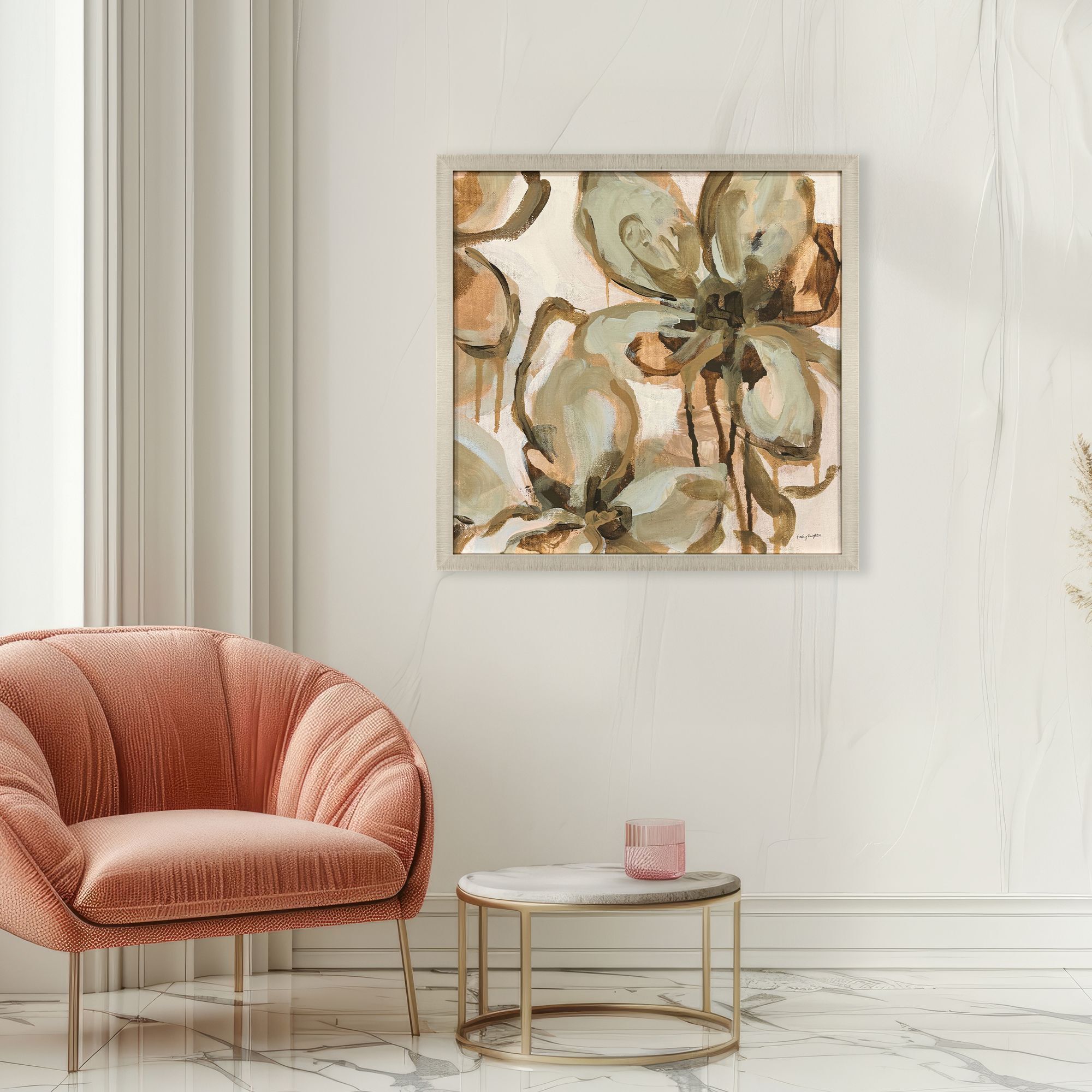 Petal Play Green and Brown and Multi and Pink Framed Art