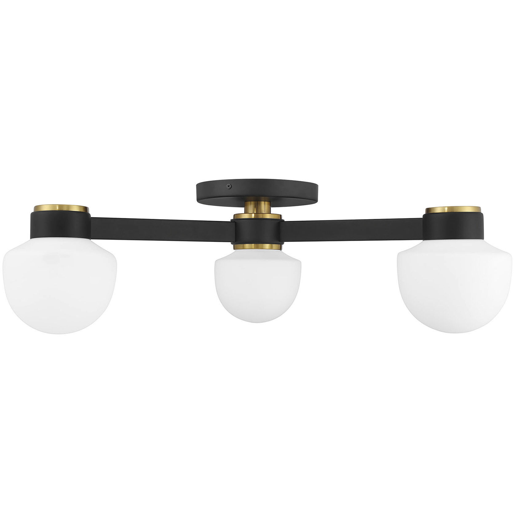 Mid-Century Modern 3 Light 30 inch Matte Black with Natural Brass Semi-Flush Ceiling Light
