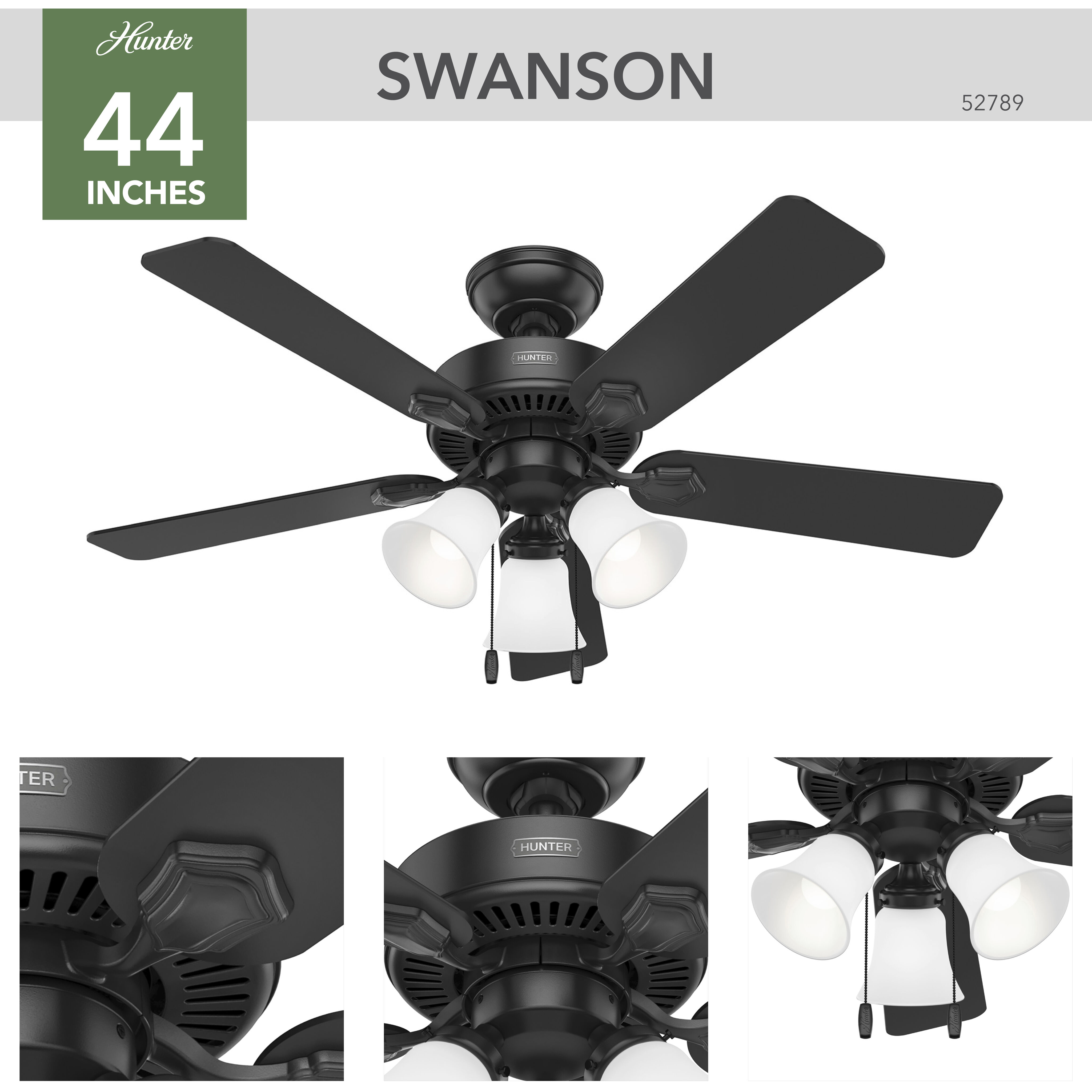 Swanson 44 inch Matte Black with Matte Black/Light Gray Oak Blades Ceiling Fan