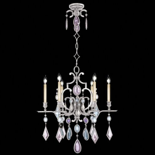 Encased Gems 6 Light 29 inch Silver Chandelier Ceiling Light in Multi-Colored Crystal
