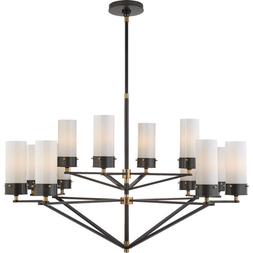 Thomas O'Brien Marais 12 Light 45 inch Bronze and Hand-Rubbed Antique Brass Chandelier Ceiling Light in White Glass, Large