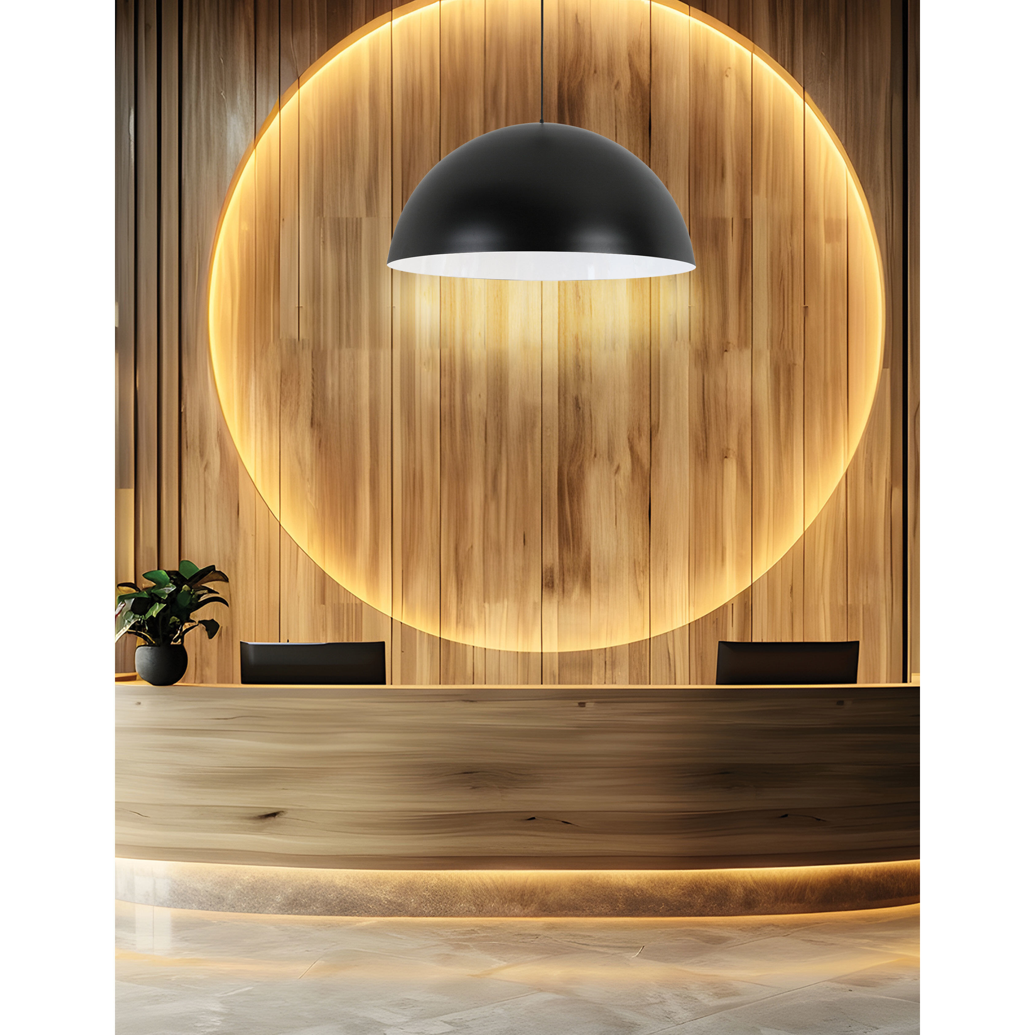 Ofelia LED 31.5 inch Matte Black Pendant Ceiling Light in Matte Black/White, Dome
