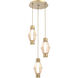 Aalto Mandrel LED Gilded Brass Multi Pendant Chandelier Ceiling Light in 3000K LED, Optic Rib Amber