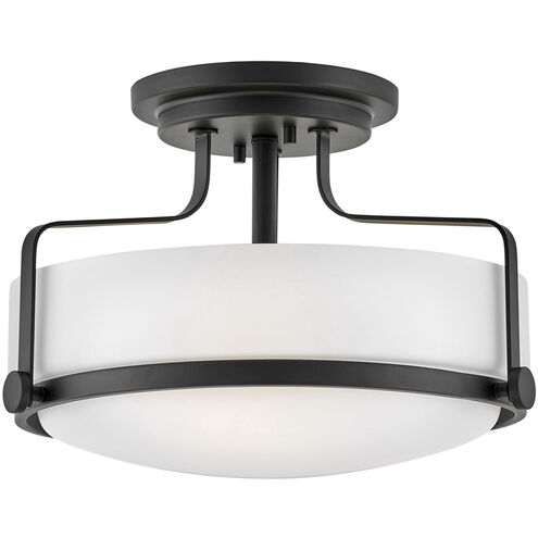 Harper LED 15 inch Black Indoor Semi-Flush Mount Ceiling Light in Etched Opal