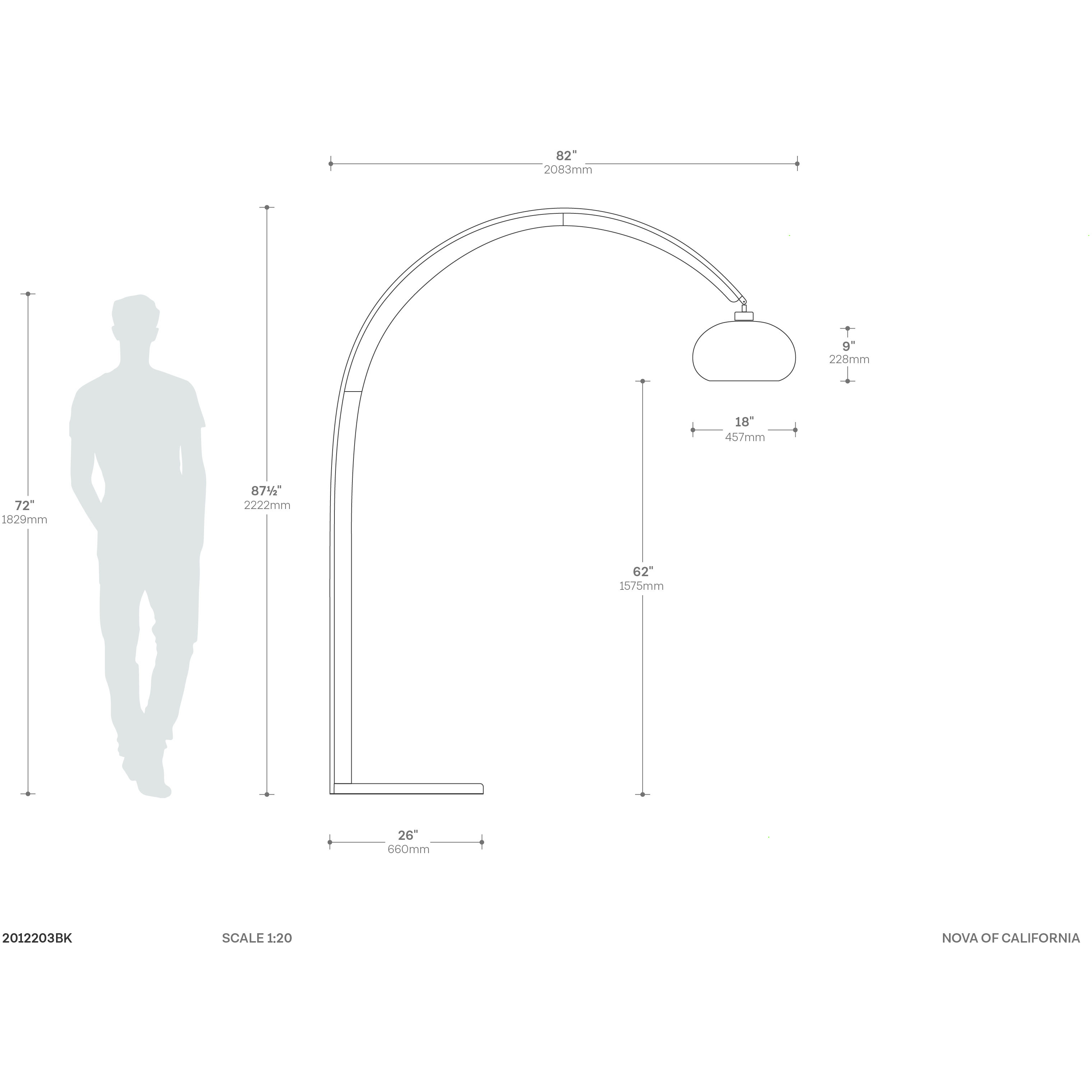 Vaulted 86 inch 100.00 watt Satin Nickel and Espresso with Black Arc Floor Lamp Portable Light