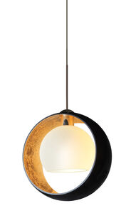 Pogo 1 Light Bronze Pendant Ceiling Light in Black/Inner Gold Foil Glass, Halogen
