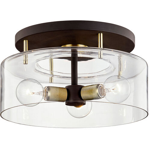 Bergamot Station 3 Light 17 inch Bronze/Brushed Brass Semi Flush Ceiling Light