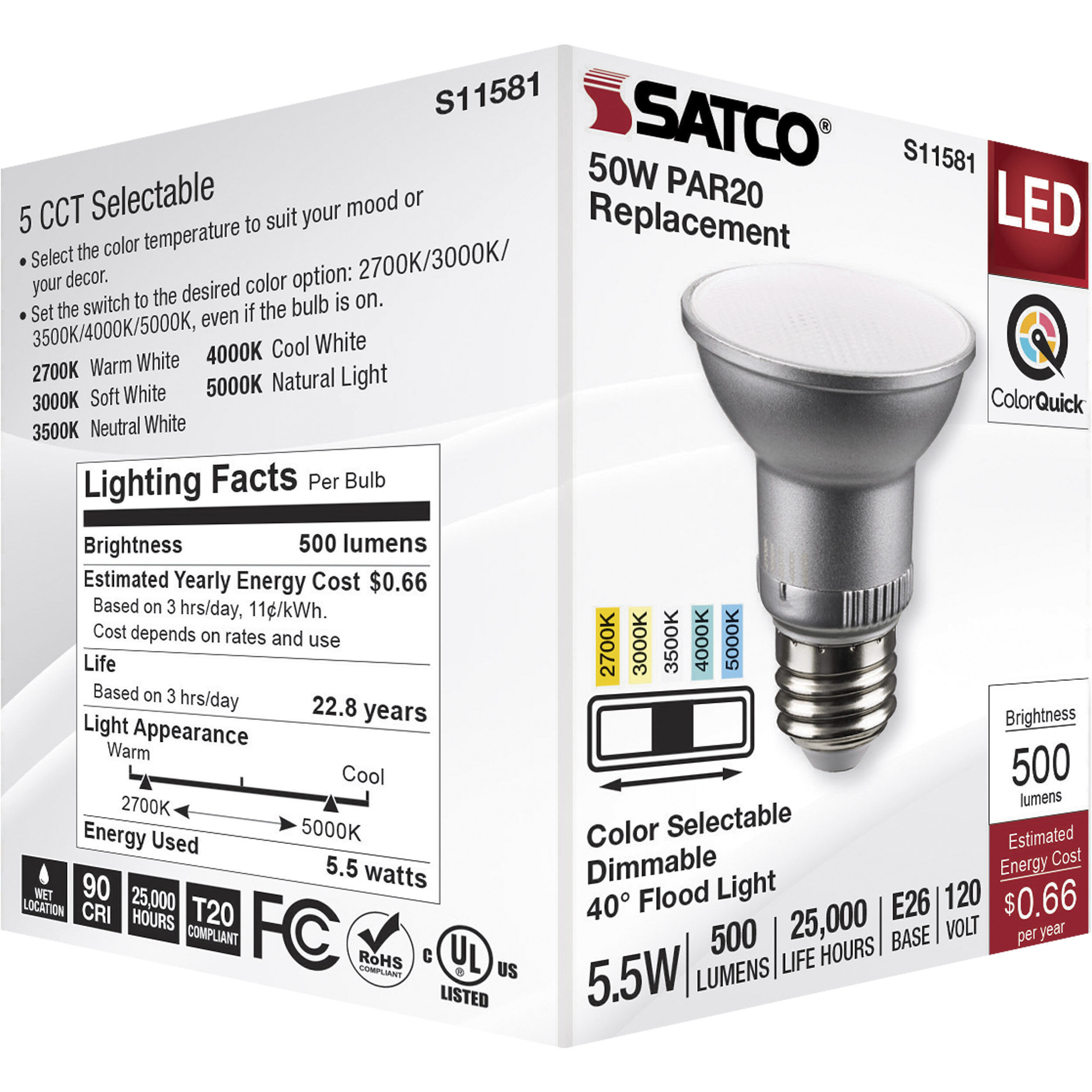 Lumos LED Medium PAR20 5.5 watt 2700K 3000K 3500K 4000K 5000K Light Bulb