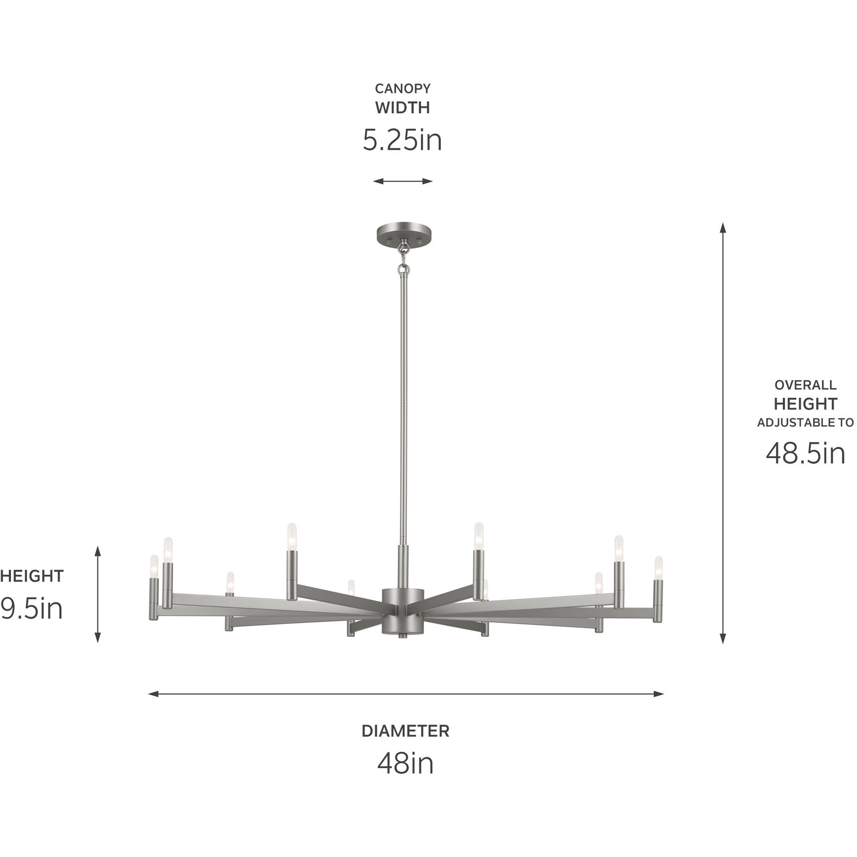 Erzo 10 Light Satin Nickel Chandelier Ceiling Light, Large