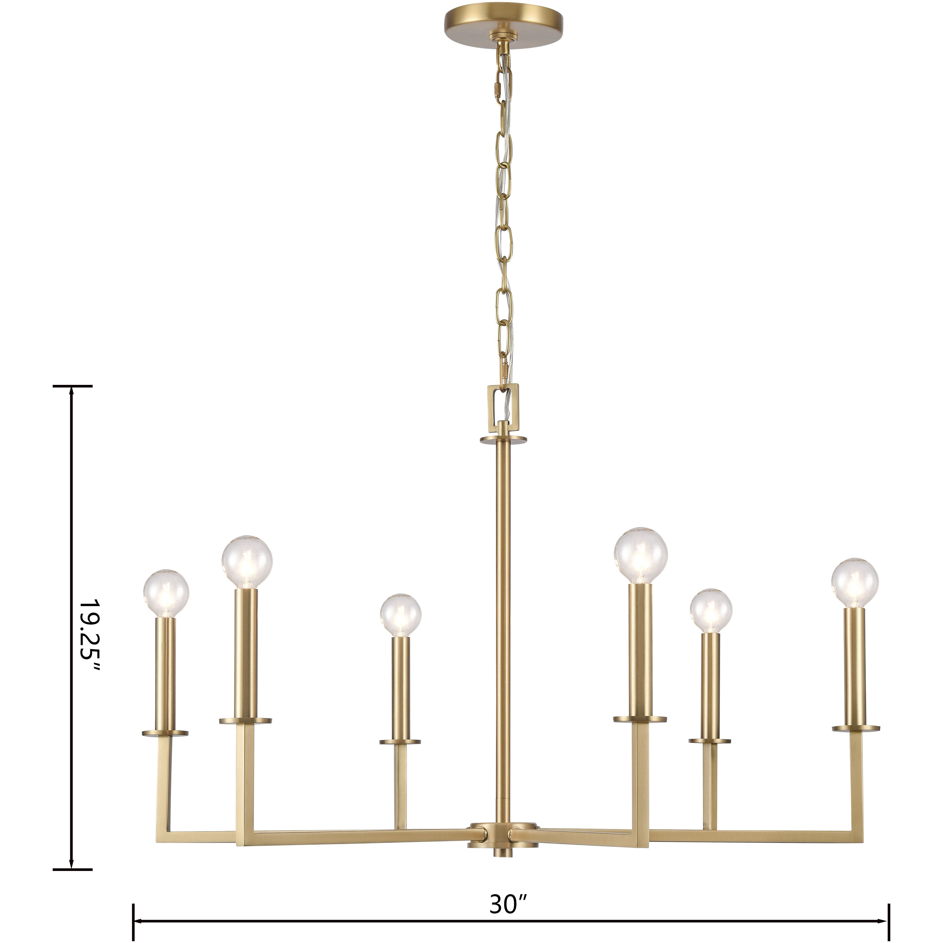 Dunne 6 Light 30 inch Lacquered Brass Chandelier Ceiling Light