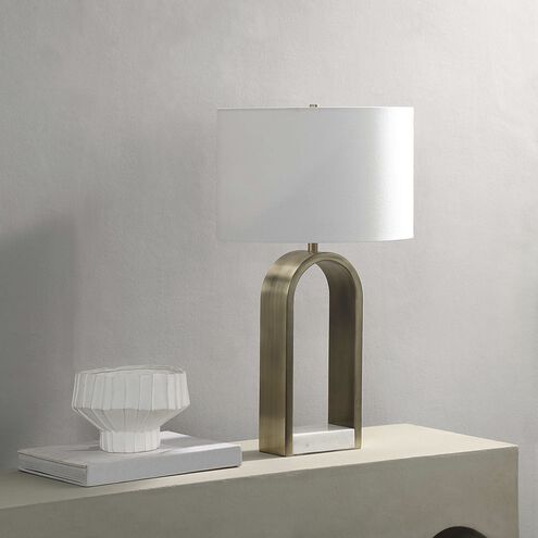 Joline 26.5 inch 100 watt Antique Brushed Brass and White Table Lamp Portable Light