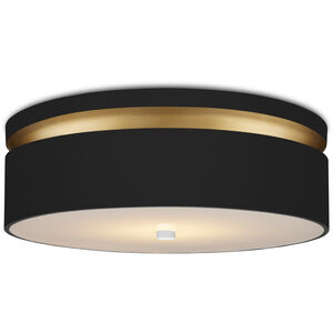 Serenity 1 Light 18.5 inch Satin Black and Contemporary Gold with White Flush Mount Ceiling Light