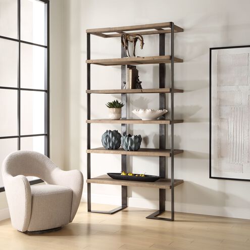 Felix 90 X 44 inch Natural Oak and Oxidized Black Etagere