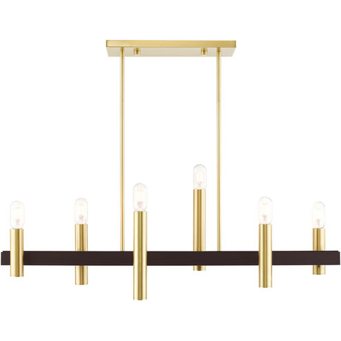 Helsinki 6 Light 8 inch Satin Brass with Bronze Accents Chandelier Ceiling Light