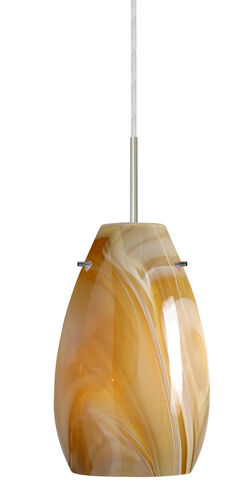 Pera 1 Light Satin Nickel Pendant Ceiling Light in Honey Glass, Incandescent