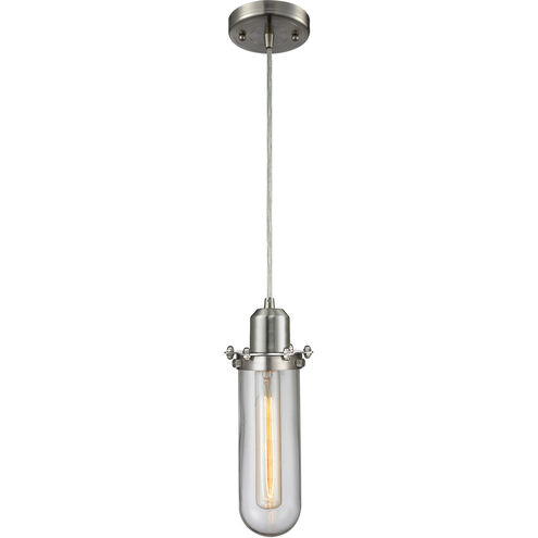 Austere Centri LED 5 inch Brushed Satin Nickel Mini Pendant Ceiling Light in Clear Glass, Austere