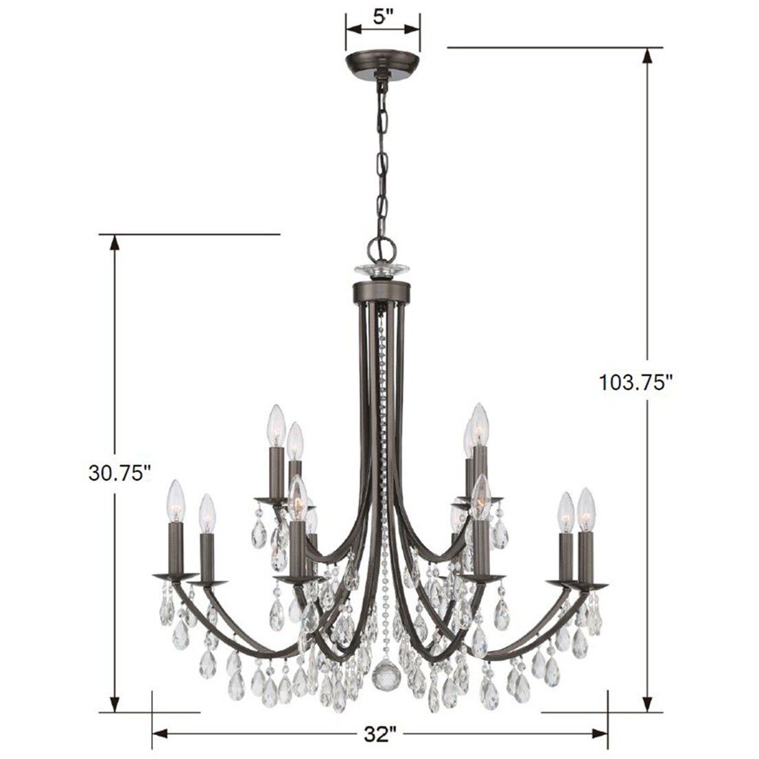 Bridgehampton 12 Light 32 inch Vibrant Bronze Chandelier Ceiling Light in Clear Spectra