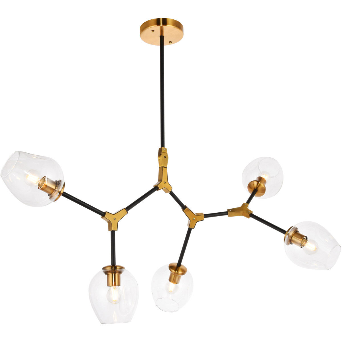 Cavoli 5 Light 43 inch Light Antique Brass and Flat Black Pendant Ceiling Light, Urban Classic
