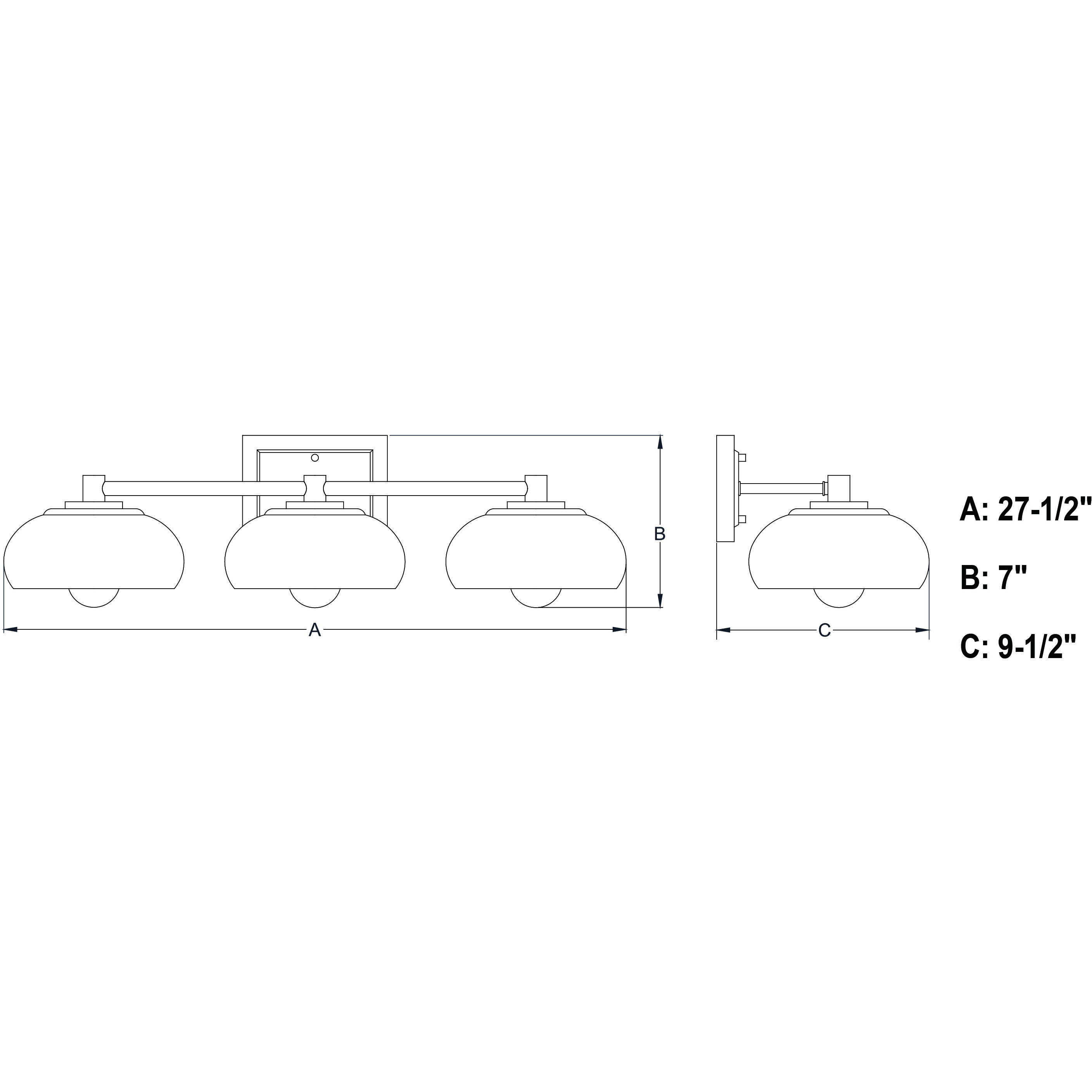Belmont LED 27.5 inch Matte Black and Satin Brass Bathroom Light Wall Light in 3