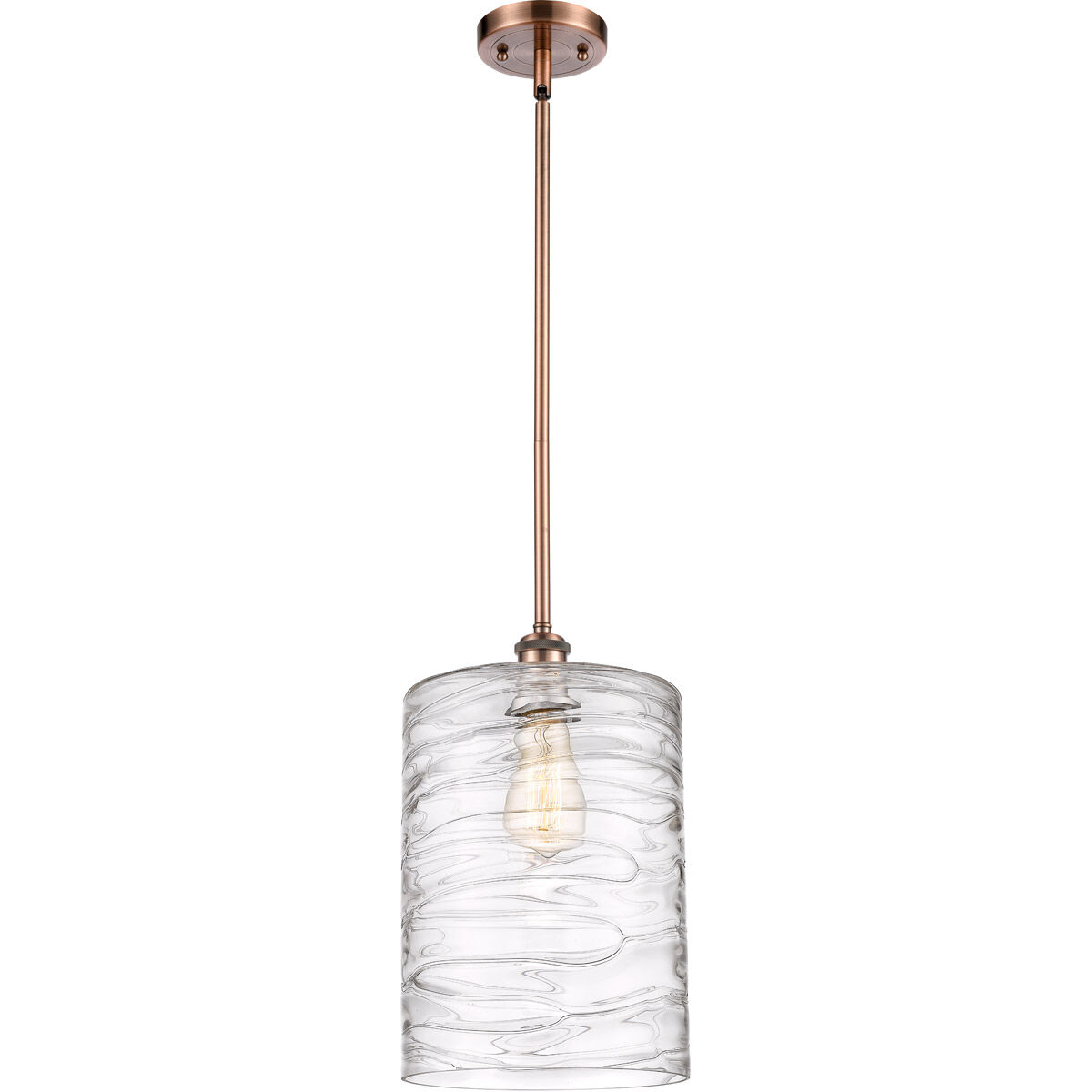 Ballston Cobbleskill LED 9 inch Antique Copper Mini Pendant Ceiling Light in Deco Swirl Glass