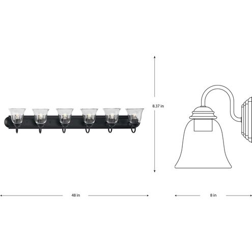 Clear Glass 6 Light 48 inch Matte Black Vanity Light Wall Light