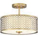 Modern 2 Light 13 inch Natural Brass Semi-Flush Ceiling Light