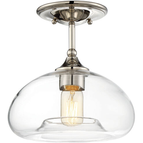 Modern 1 Light 10.75 inch Polished Nickel Semi-Flush Ceiling Light