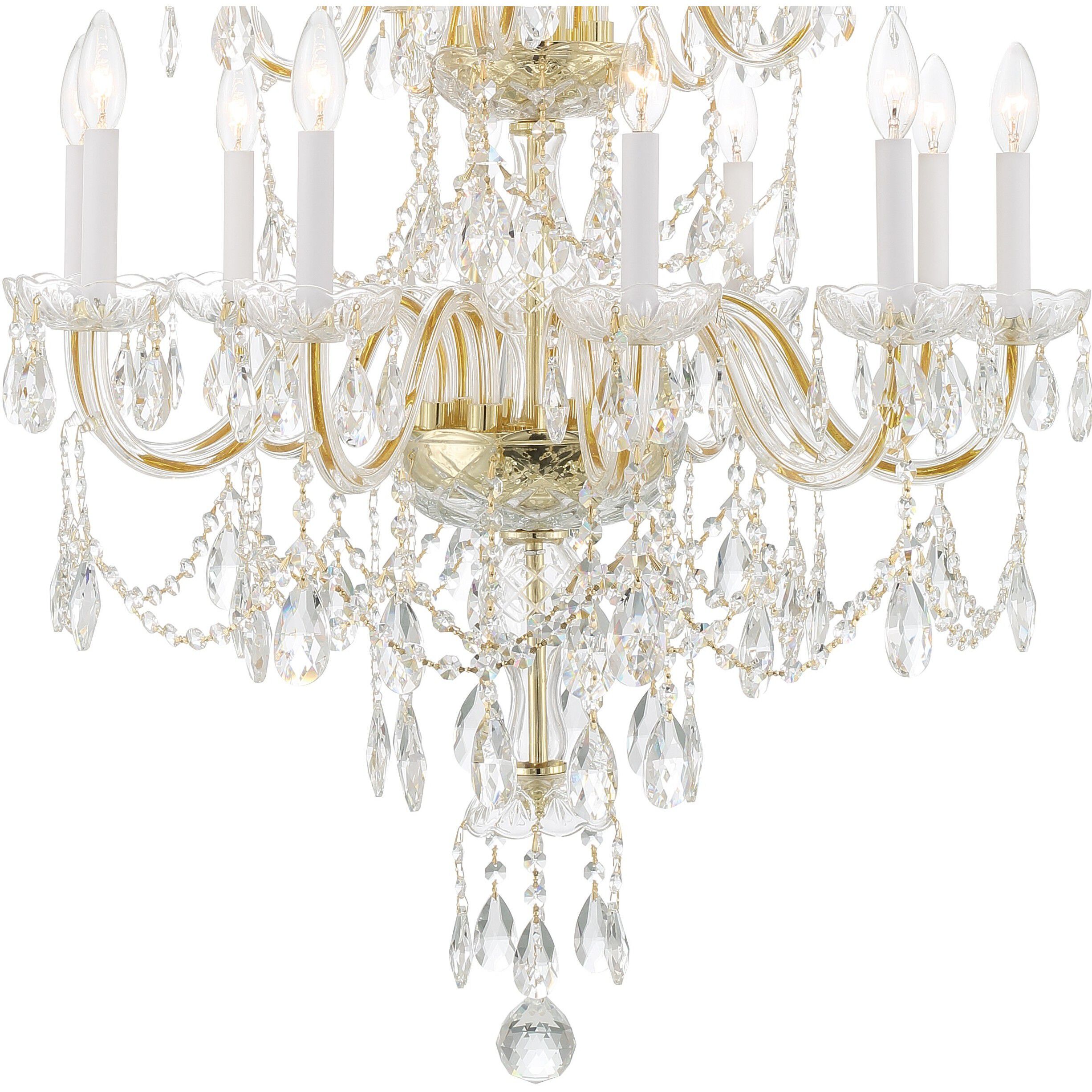 Traditional Crystal 15 Light 32 inch Polished Brass Chandelier Ceiling Light