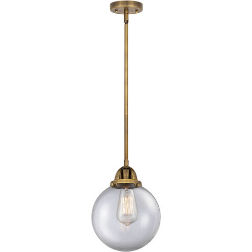 Nouveau 2 Beacon 1 Light 8 inch Brushed Brass Mini Pendant Ceiling Light in Incandescent, Clear