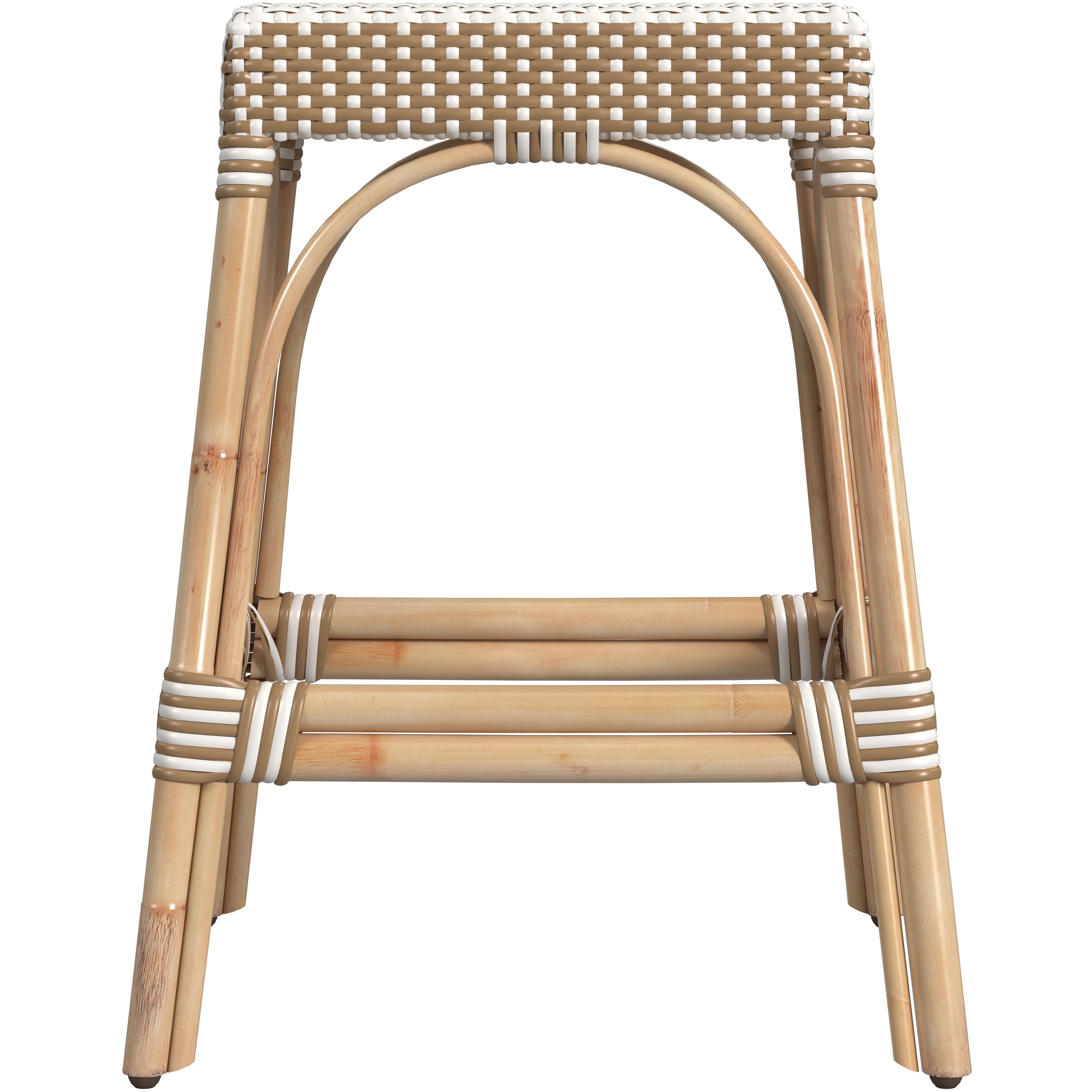 Robias Rectangular Rattan 24.5" Counter Stool in Tan and White Stripe