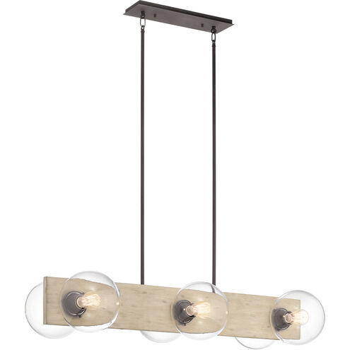 Marquee 6 Light 18 inch White Washed Wood Chandelier Linear (Single) Ceiling Light, Single