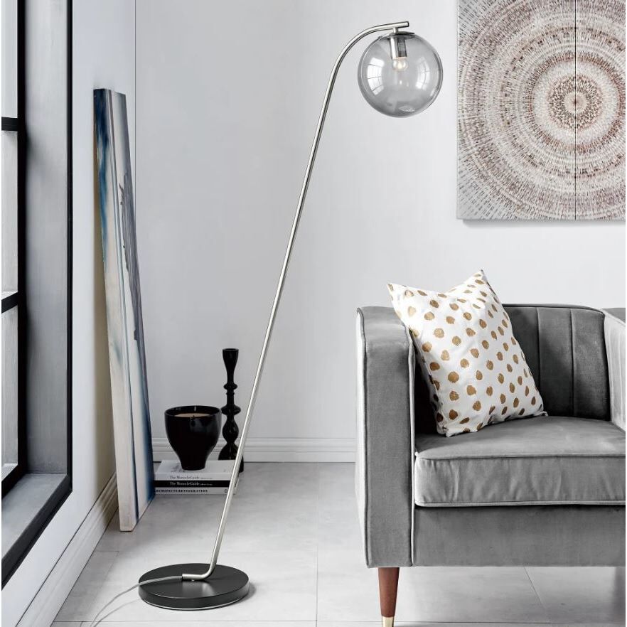 Roden 61 inch 25.00 watt Black Floor Lamp Portable Light in Brushed Nickel / Smoke