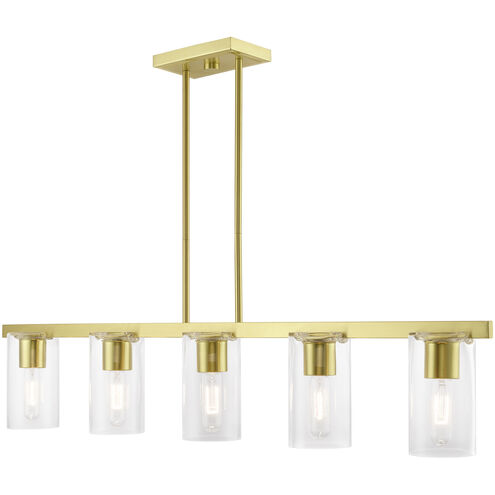 Clarion 5 Light 42 inch Satin Brass Linear Chandelier Ceiling Light