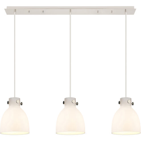 Newton Bell 3 Light 39.75 inch Polished Nickel Linear Pendant Ceiling Light in White Glass