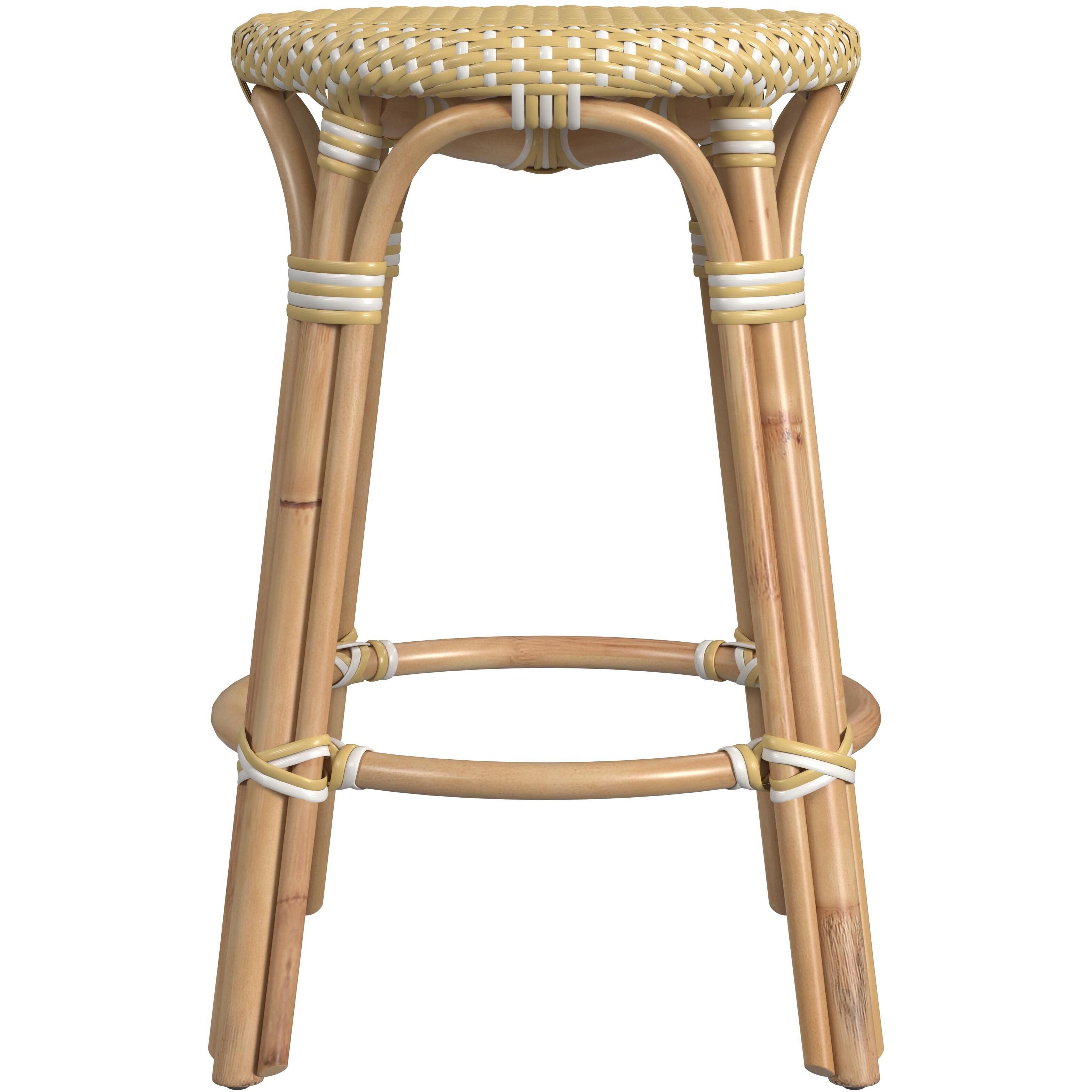 Tobias Rattan Round 24" Counter Stool in Yellow and White Dot