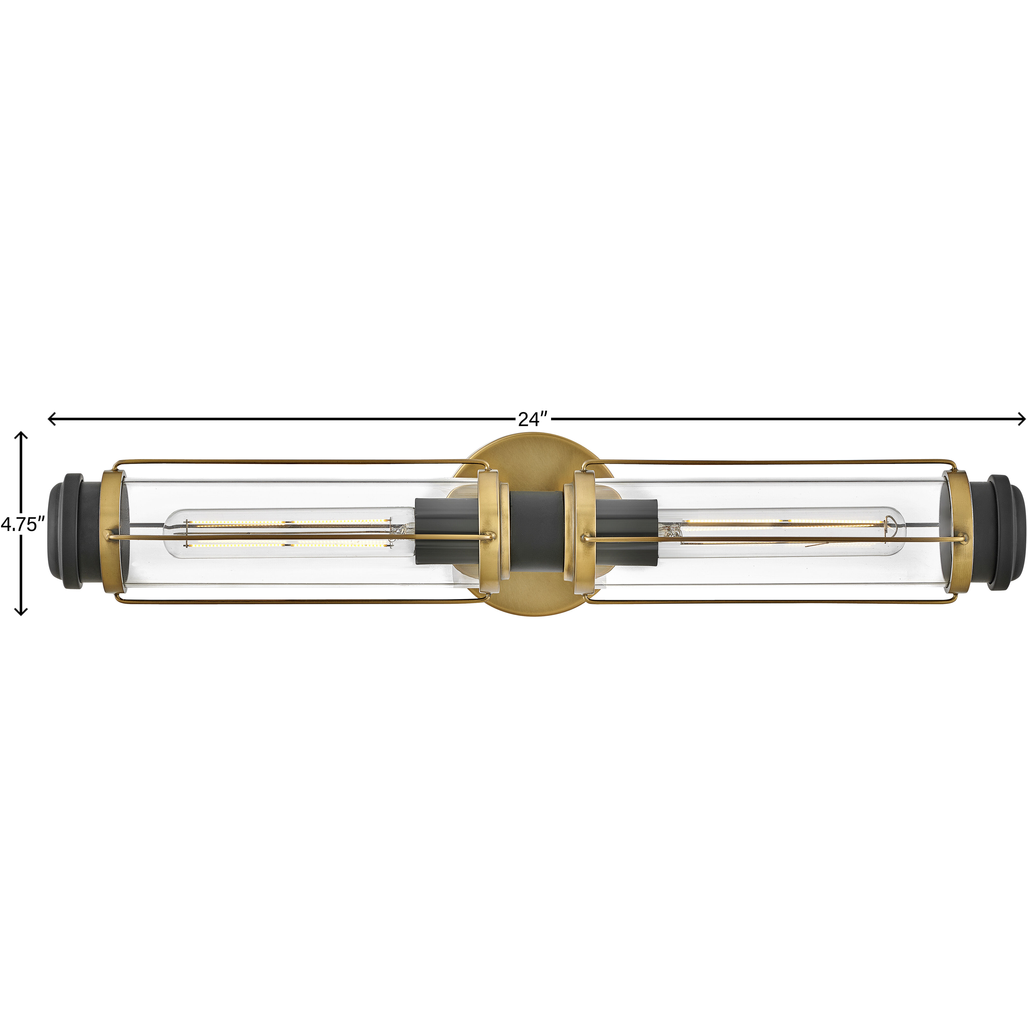 Masthead 2 Light 24 inch Heritage Brass with Black Vanity Light Wall Light