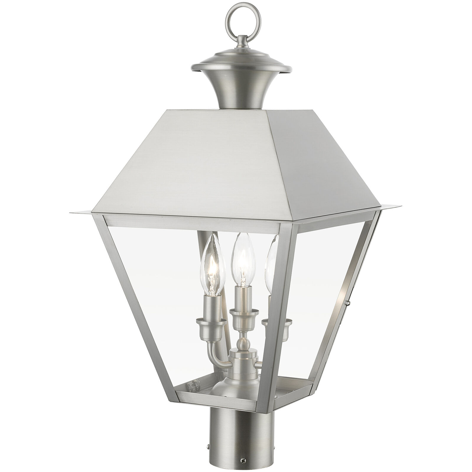 Wentworth 3 Light 22 inch Brushed Nickel Outdoor Post Top Lantern, Large