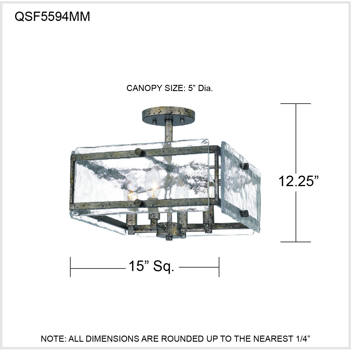 Lancer 4 Light 15 inch Mottled Silver Semi-Flush Mount Ceiling Light