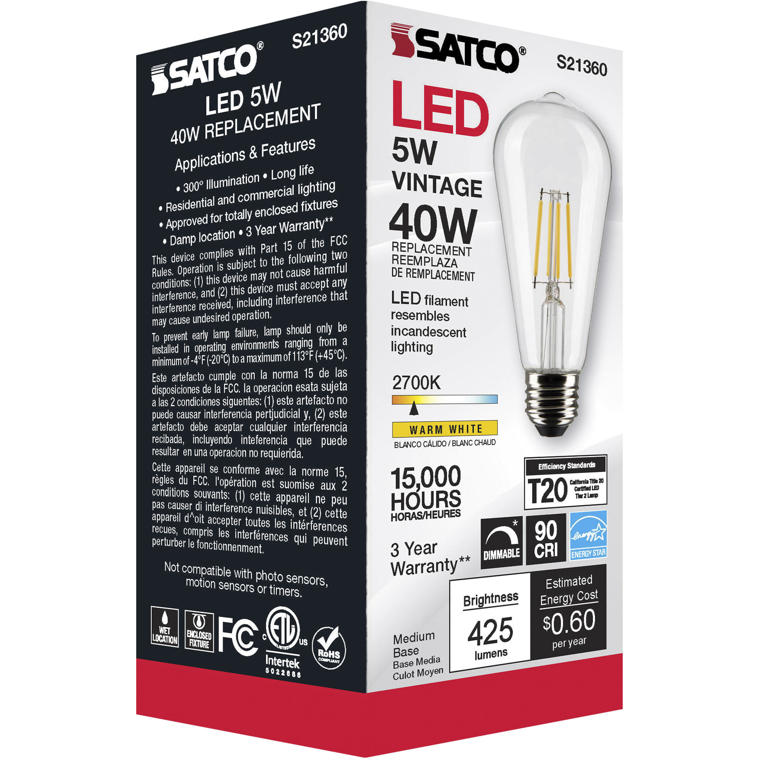 Lumos LED Medium Medium 5.00 watt 2700K LED Filament