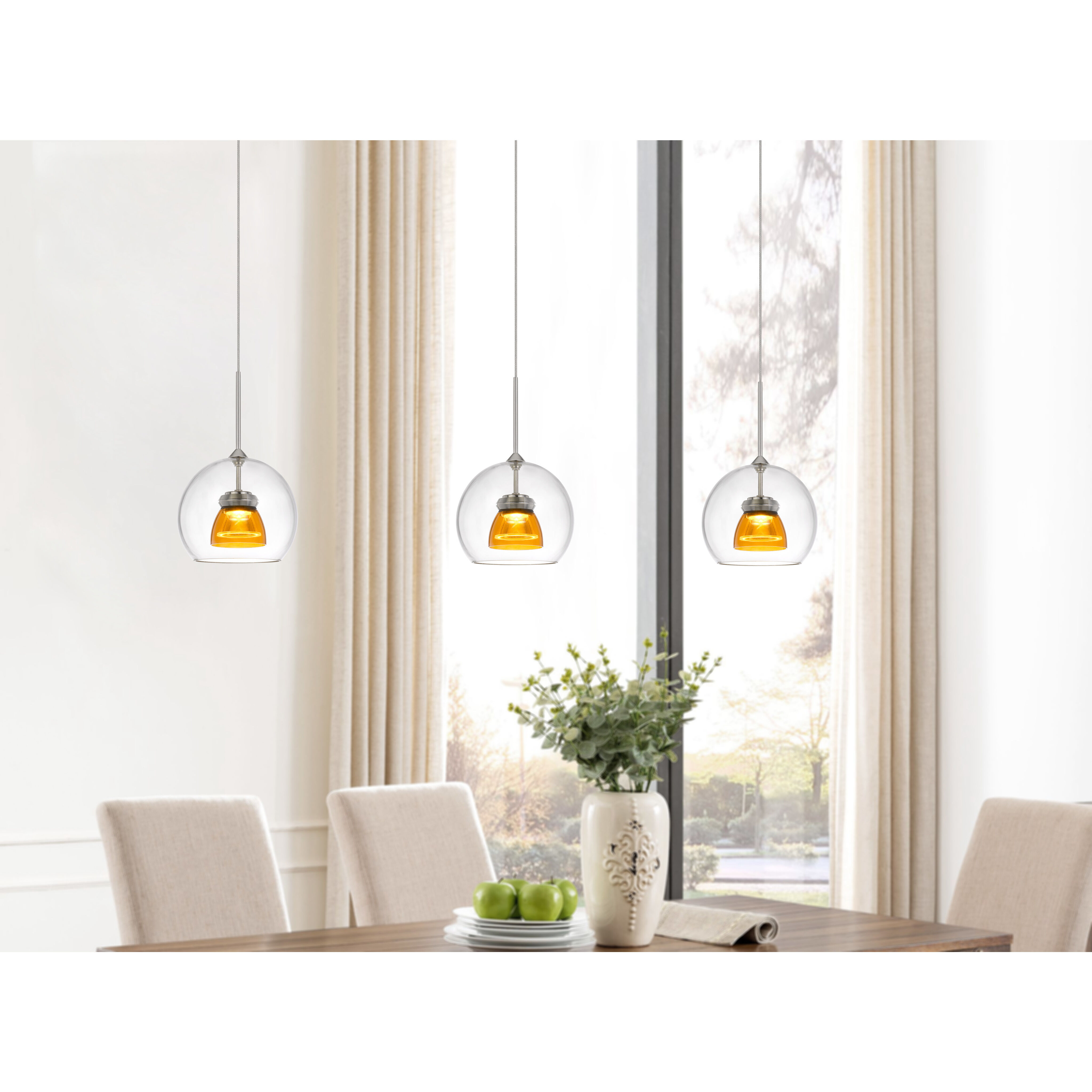 Double Glass LED 6 inch Clear Yellow Mini Pendant Ceiling Light