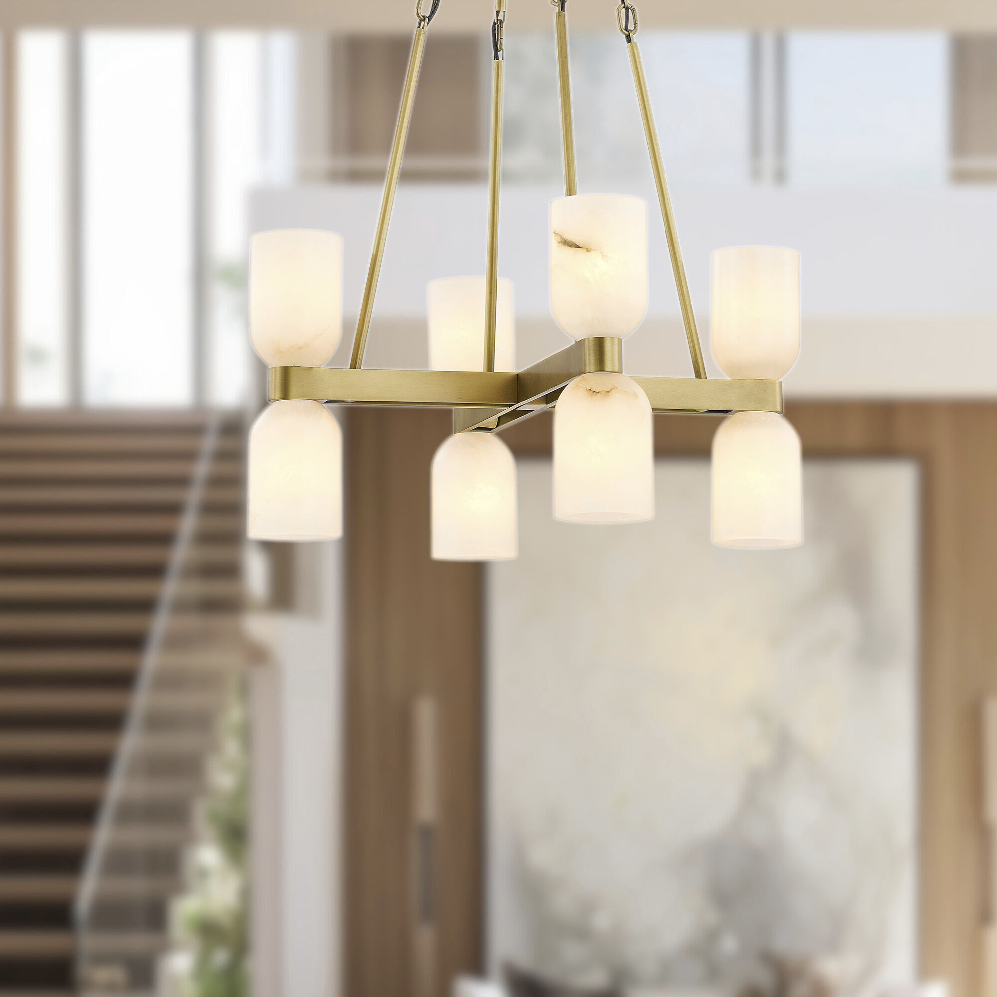 Lucian 8 Light 22 inch Vintage Brass/Alabaster Chandelier Ceiling Light in Alabaster Shade
