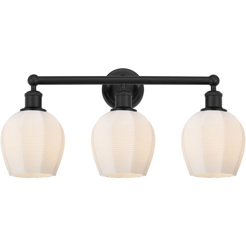 Edison Norfolk 3 Light 24 inch Matte Black Bath Vanity Light Wall Light in Matte White Glass