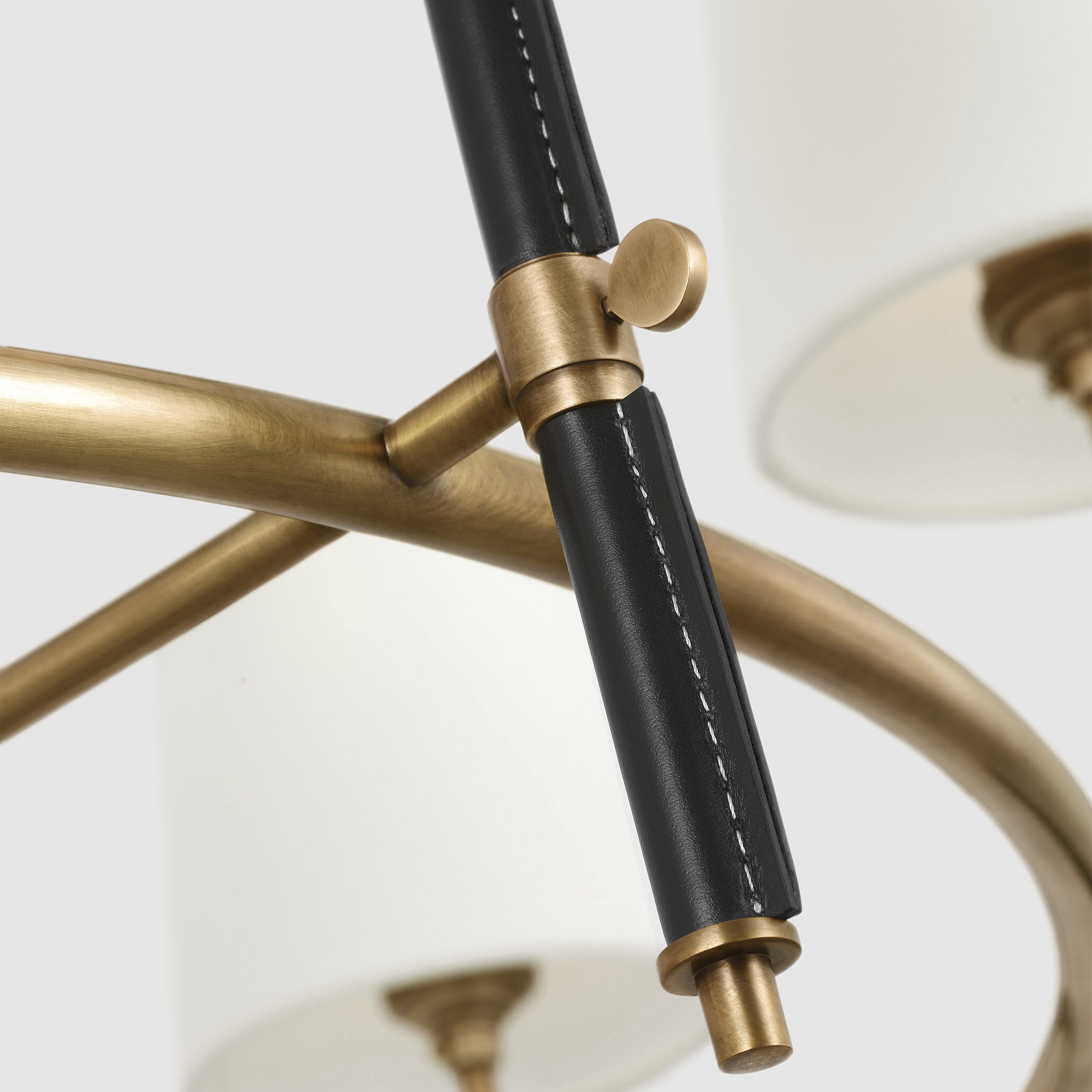 Thomas O'Brien Bryant2 LED 41 inch Hand-Rubbed Antique Brass and Chocolate Leather Wrapped Ring Chandelier Ceiling Light