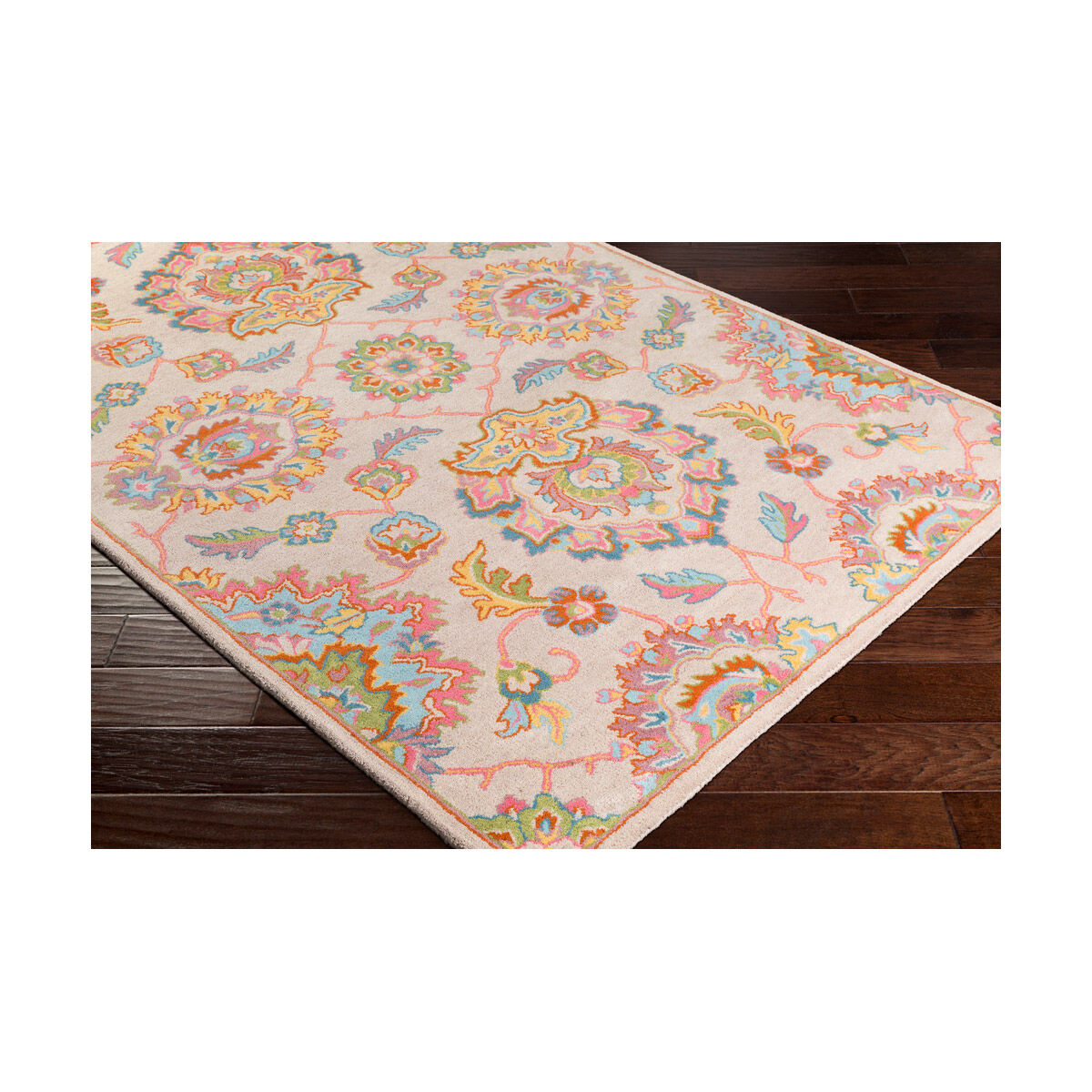 Rajhari 36 X 24 inch Beige/Bright Blue/Bright Pink/Grass Green Rugs, Rectangle