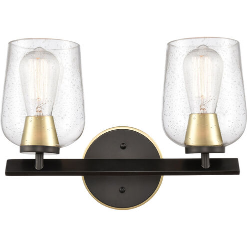 Remy 2 Light 15 inch Black Satin Brass Bath Vanity Light Wall Light in Seedy Glass