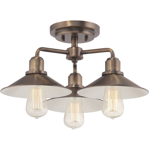 Newbury Station 3 Light 18 inch Old Satin Brass Semi-Flush Ceiling Light