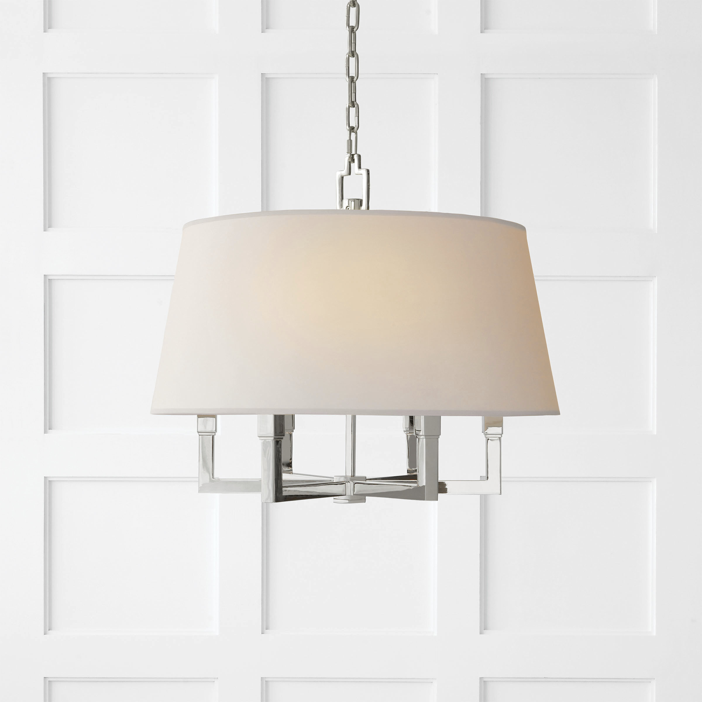 Chapman & Myers Square Tube 6 Light 24 inch Polished Nickel Hanging Shade Ceiling Light in Natural Paper