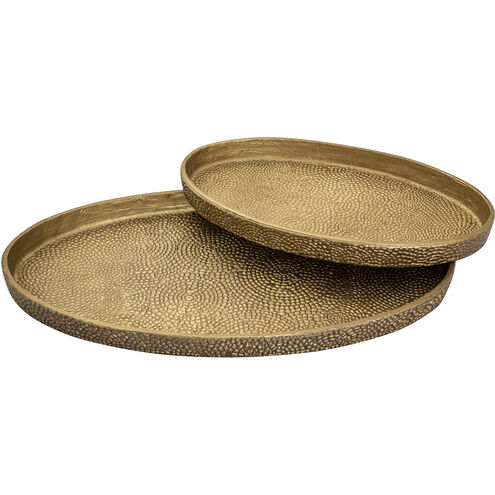 Oval Pebble Antique Brass Tray, Set of 2